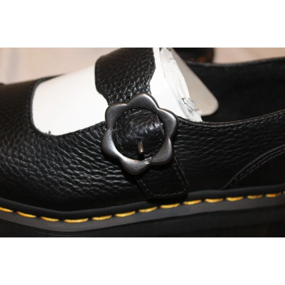 Dr Martens Women Addina Flower Buckle Mary Jane Leather Platform Sandal BLACK 10